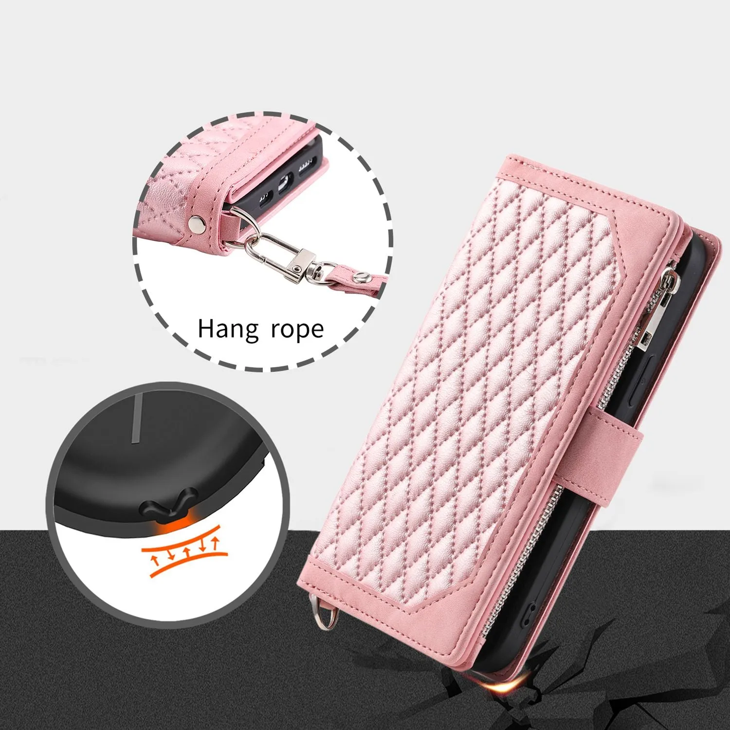 005 Style for iPhone 12 6.1 inch / 12 Pro 6.1 inch Rhombus Texture Zipper Pocket Phone Cover with Strap, PU Leather Stand Wallet Case