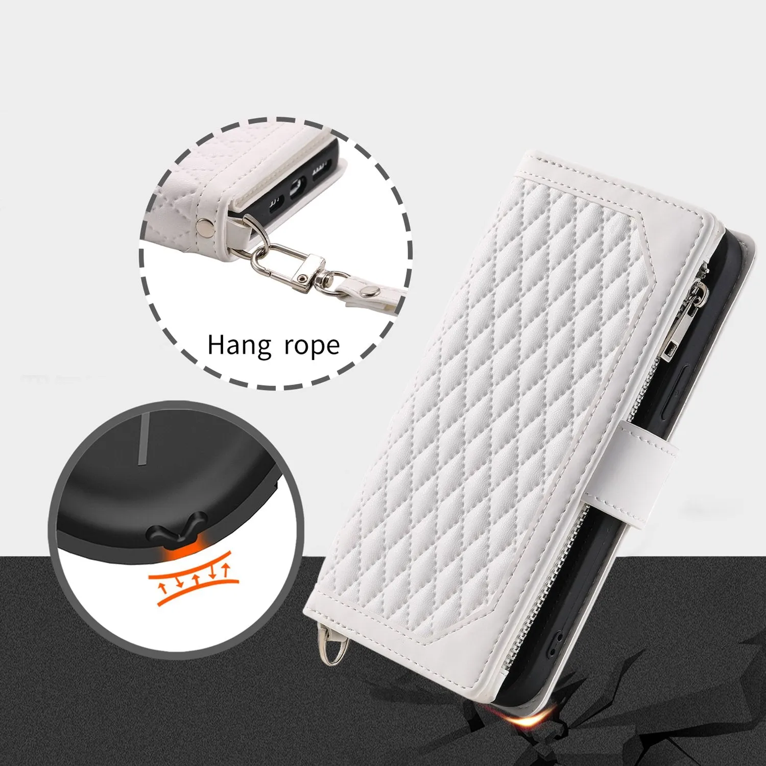 005 Style for iPhone 12 6.1 inch / 12 Pro 6.1 inch Rhombus Texture Zipper Pocket Phone Cover with Strap, PU Leather Stand Wallet Case