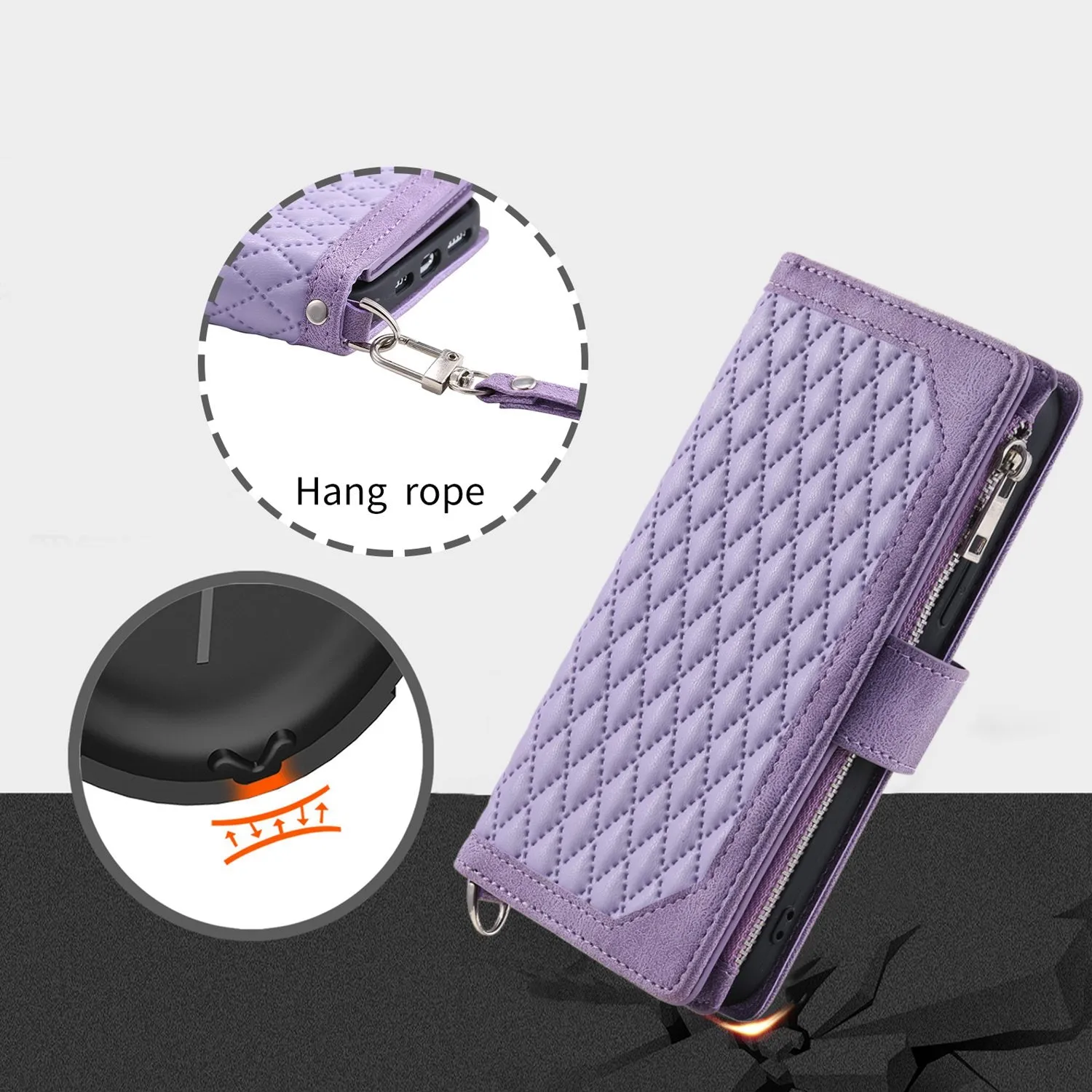 005 Style for iPhone 12 6.1 inch / 12 Pro 6.1 inch Rhombus Texture Zipper Pocket Phone Cover with Strap, PU Leather Stand Wallet Case