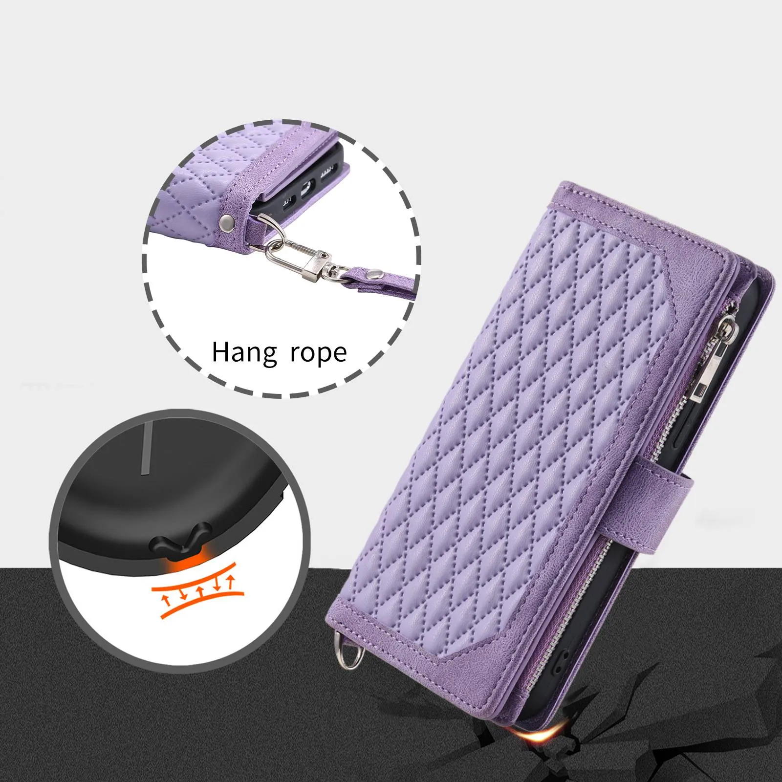 005 Style for Samsung Galaxy A32 4G (EU Version) Rhombus Texture PU Leather Phone Shockproof Cover Zipper Pocket Stand Wallet Case with Wrist Strap