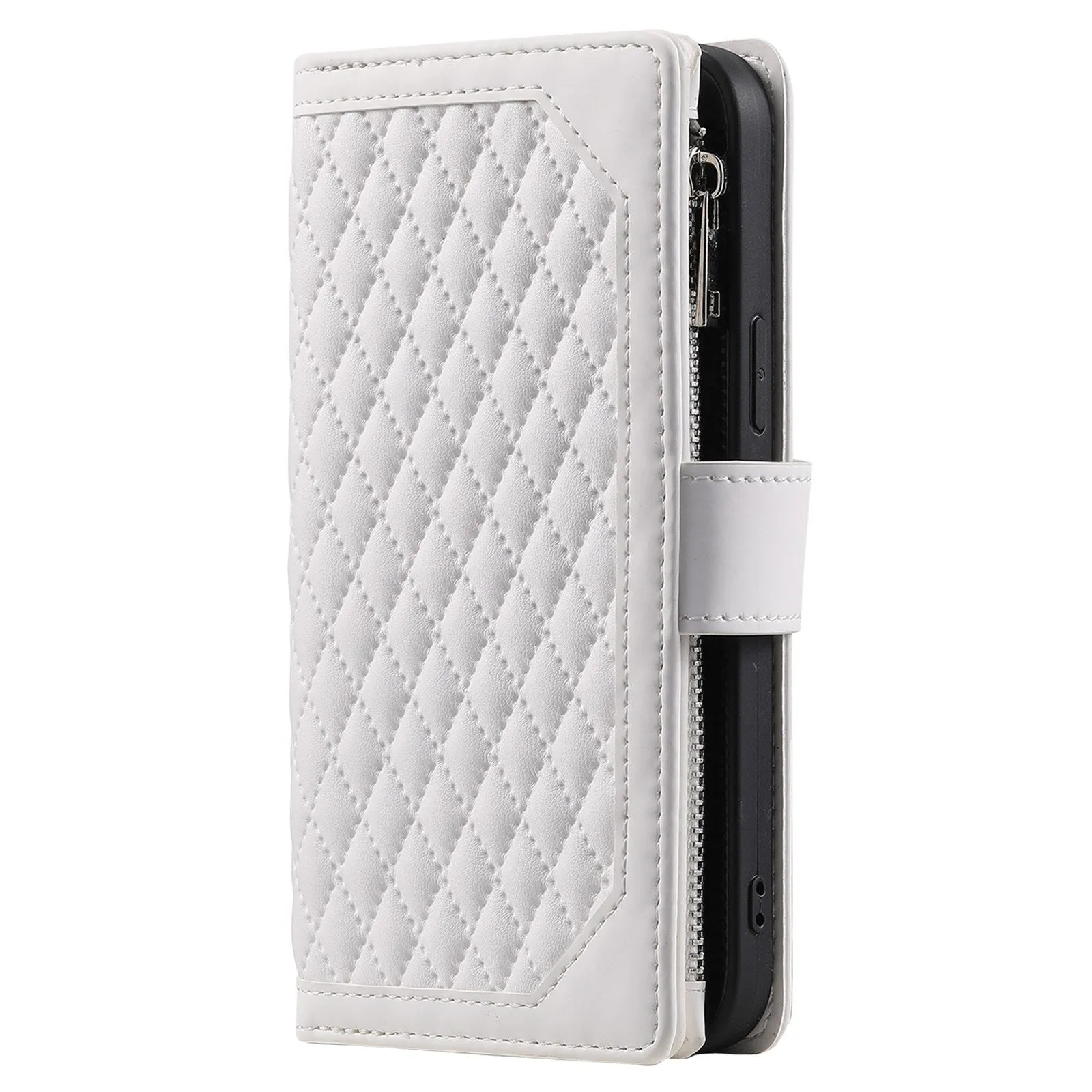 005 Style for Samsung Galaxy A32 4G (EU Version) Rhombus Texture PU Leather Phone Shockproof Cover Zipper Pocket Stand Wallet Case with Wrist Strap