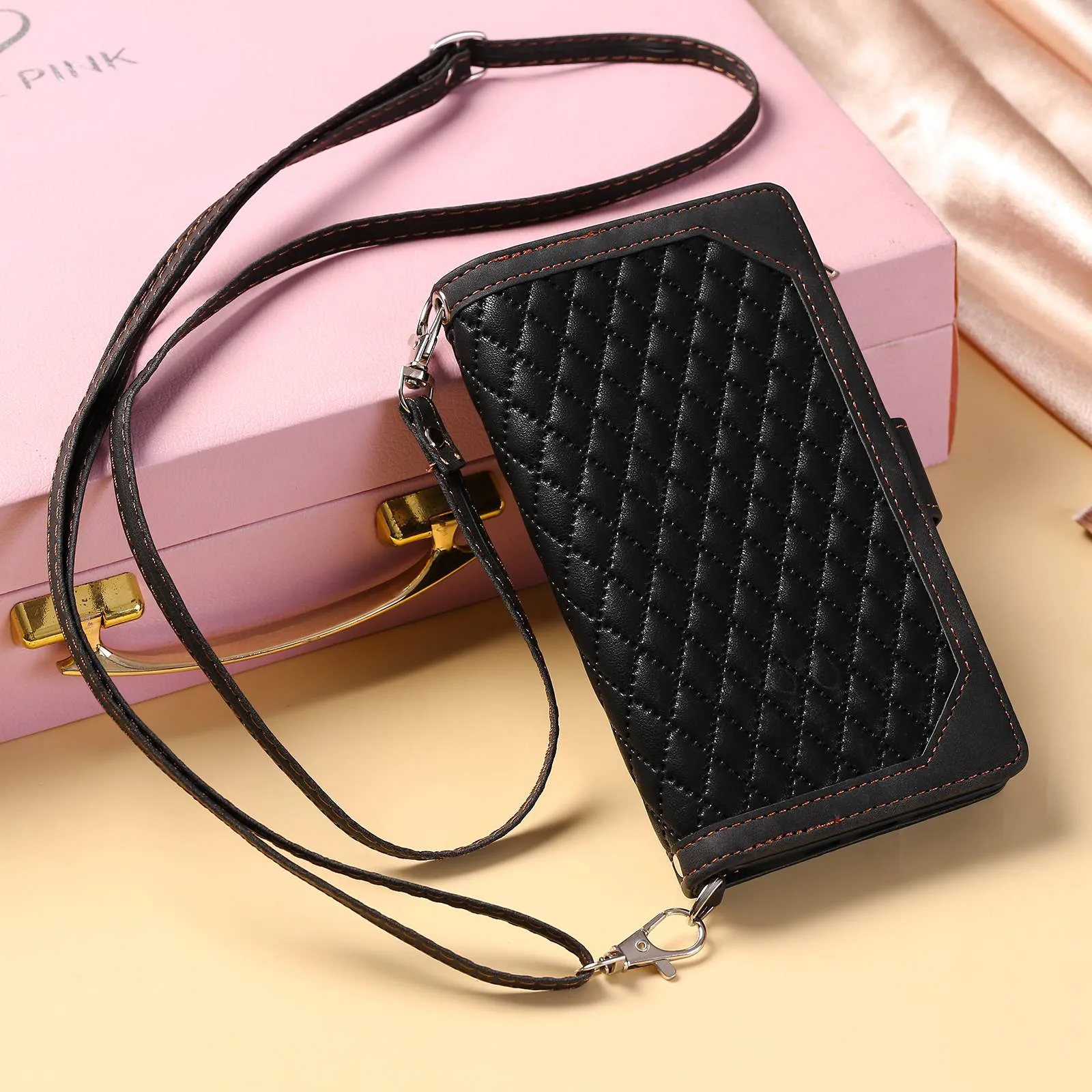 005 Style For Samsung Galaxy F23 5G / M23 5G / M13 4G / A23 4G (165.4 x 76.9 x 8.4 mm) / 5G, Rhombus Texture Zipper Pocket PU Leather Phone Case Anti-fall Stand Wallet Shell