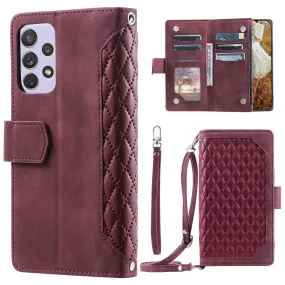 005 Style For Samsung Galaxy F23 5G / M23 5G / M13 4G / A23 4G (165.4 x 76.9 x 8.4 mm) / 5G, Rhombus Texture Zipper Pocket PU Leather Phone Case Anti-fall Stand Wallet Shell