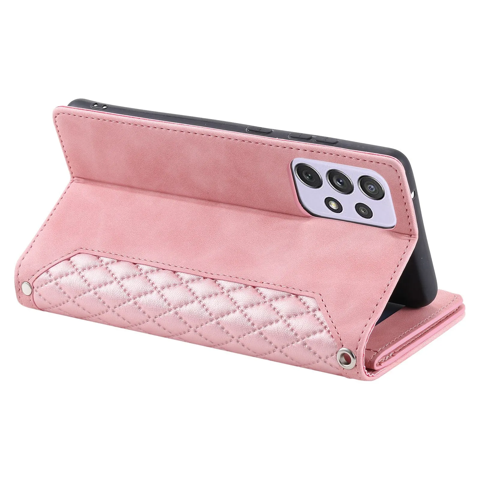 005 Style For Samsung Galaxy F23 5G / M23 5G / M13 4G / A23 4G (165.4 x 76.9 x 8.4 mm) / 5G, Rhombus Texture Zipper Pocket PU Leather Phone Case Anti-fall Stand Wallet Shell