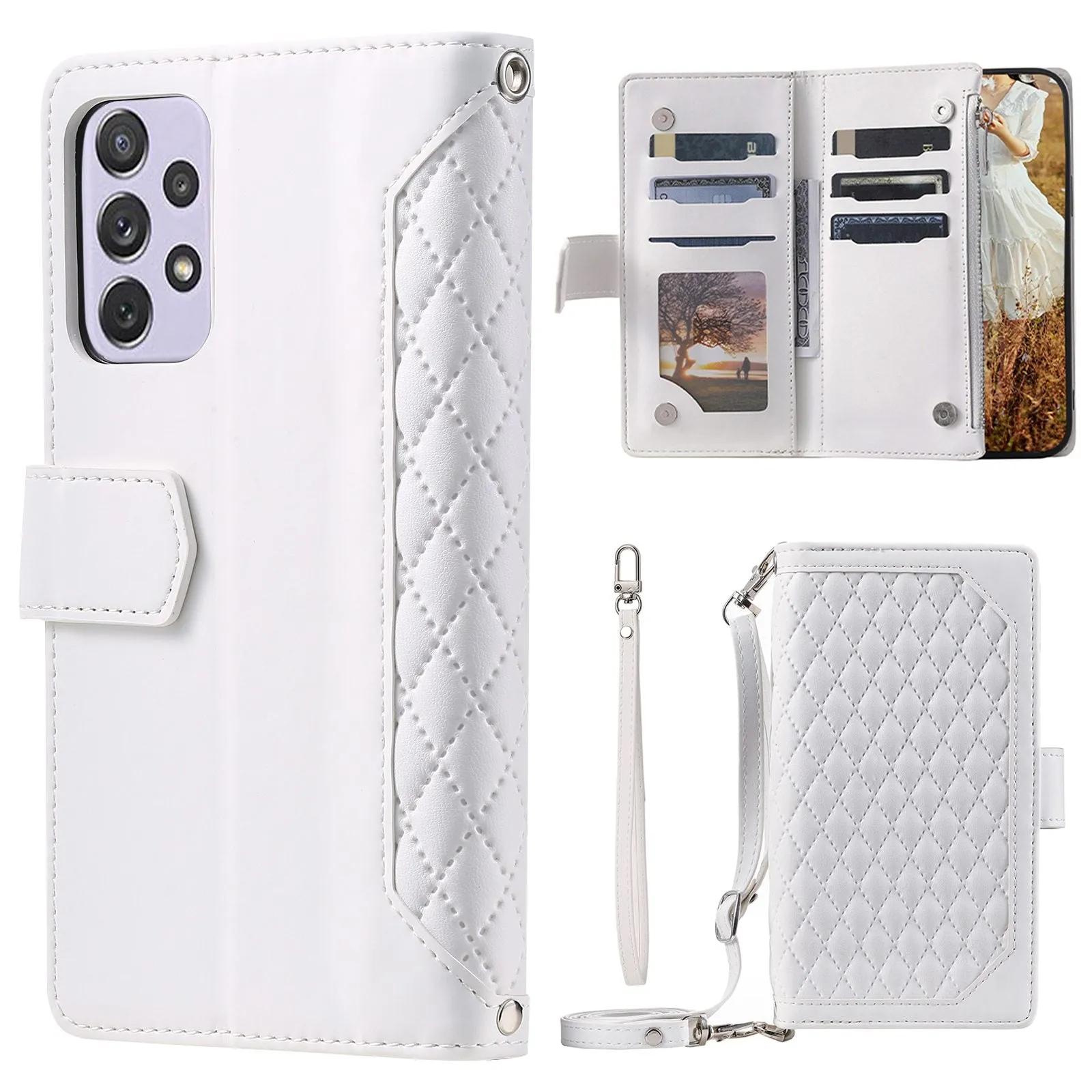 005 Style For Samsung Galaxy F23 5G / M23 5G / M13 4G / A23 4G (165.4 x 76.9 x 8.4 mm) / 5G, Rhombus Texture Zipper Pocket PU Leather Phone Case Anti-fall Stand Wallet Shell