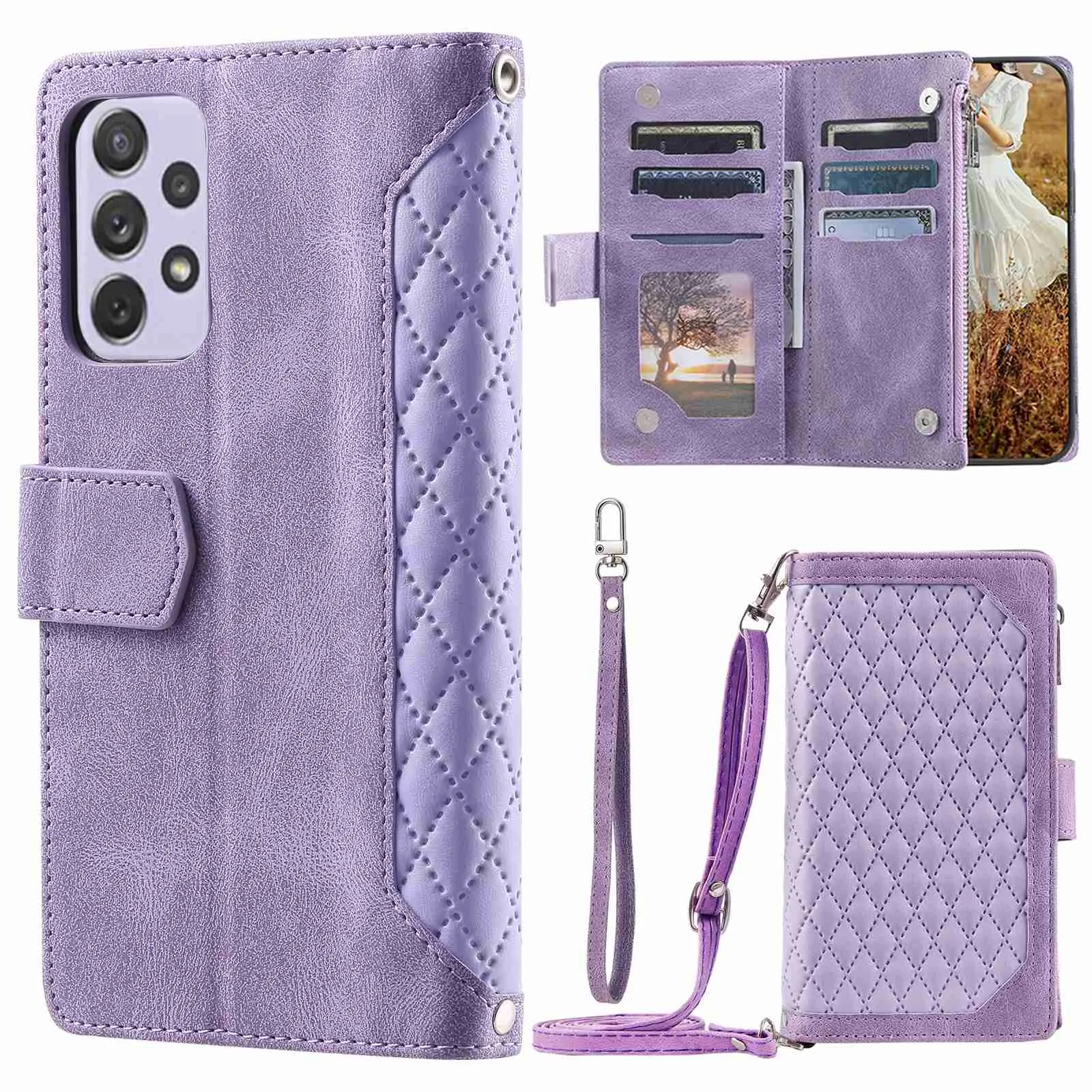 005 Style For Samsung Galaxy F23 5G / M23 5G / M13 4G / A23 4G (165.4 x 76.9 x 8.4 mm) / 5G, Rhombus Texture Zipper Pocket PU Leather Phone Case Anti-fall Stand Wallet Shell