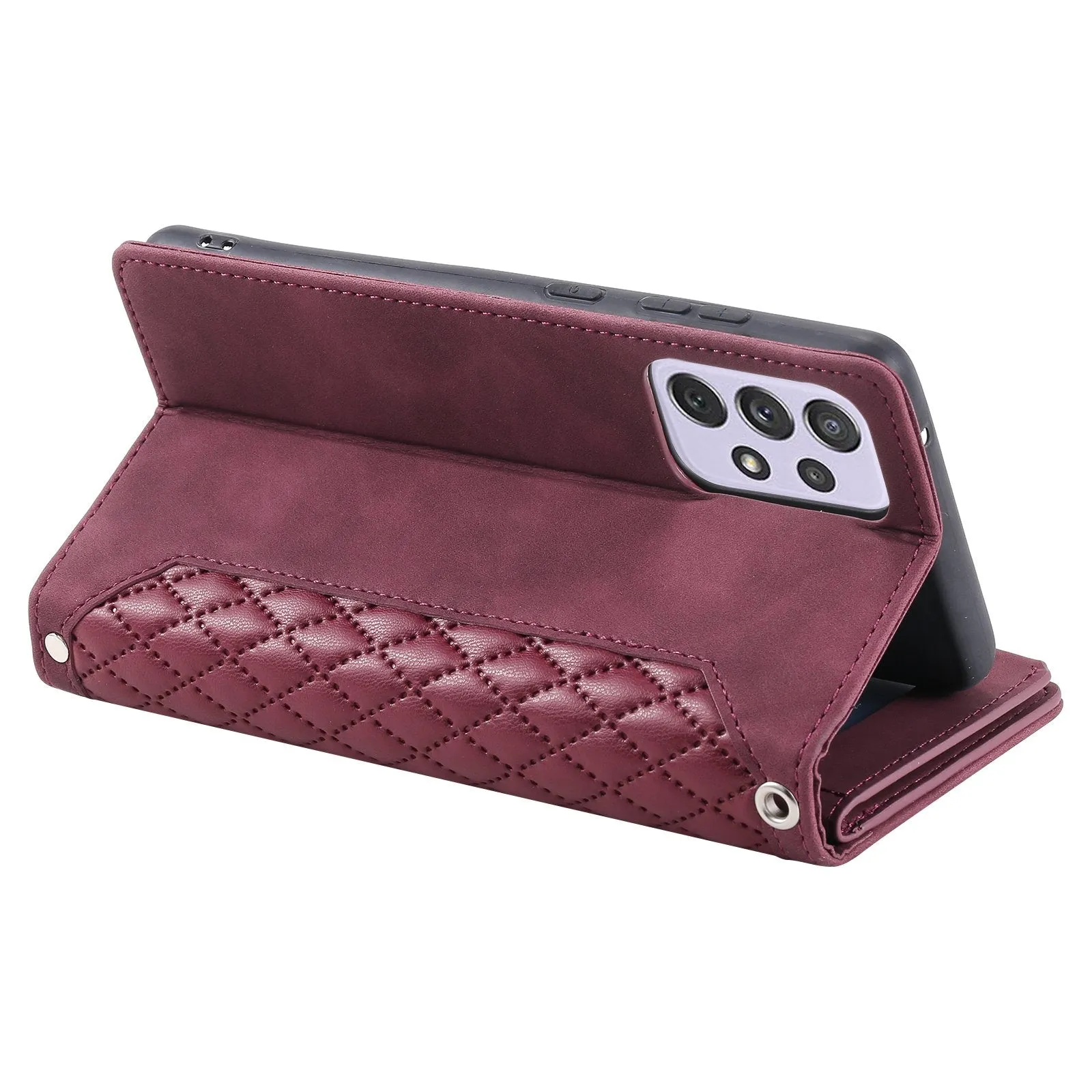 005 Style For Samsung Galaxy F23 5G / M23 5G / M13 4G / A23 4G (165.4 x 76.9 x 8.4 mm) / 5G, Rhombus Texture Zipper Pocket PU Leather Phone Case Anti-fall Stand Wallet Shell