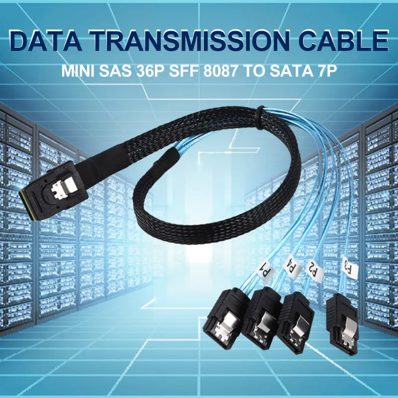 0.5m Mini SAS Cable SFF-8087 to 4 SATA3.0 7-Pin Hard Drive Data Cable Straight Plug