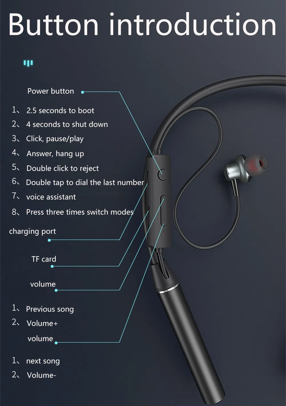 100Hours Palying Magnetic Sports Wireless Bluetooth Earphones