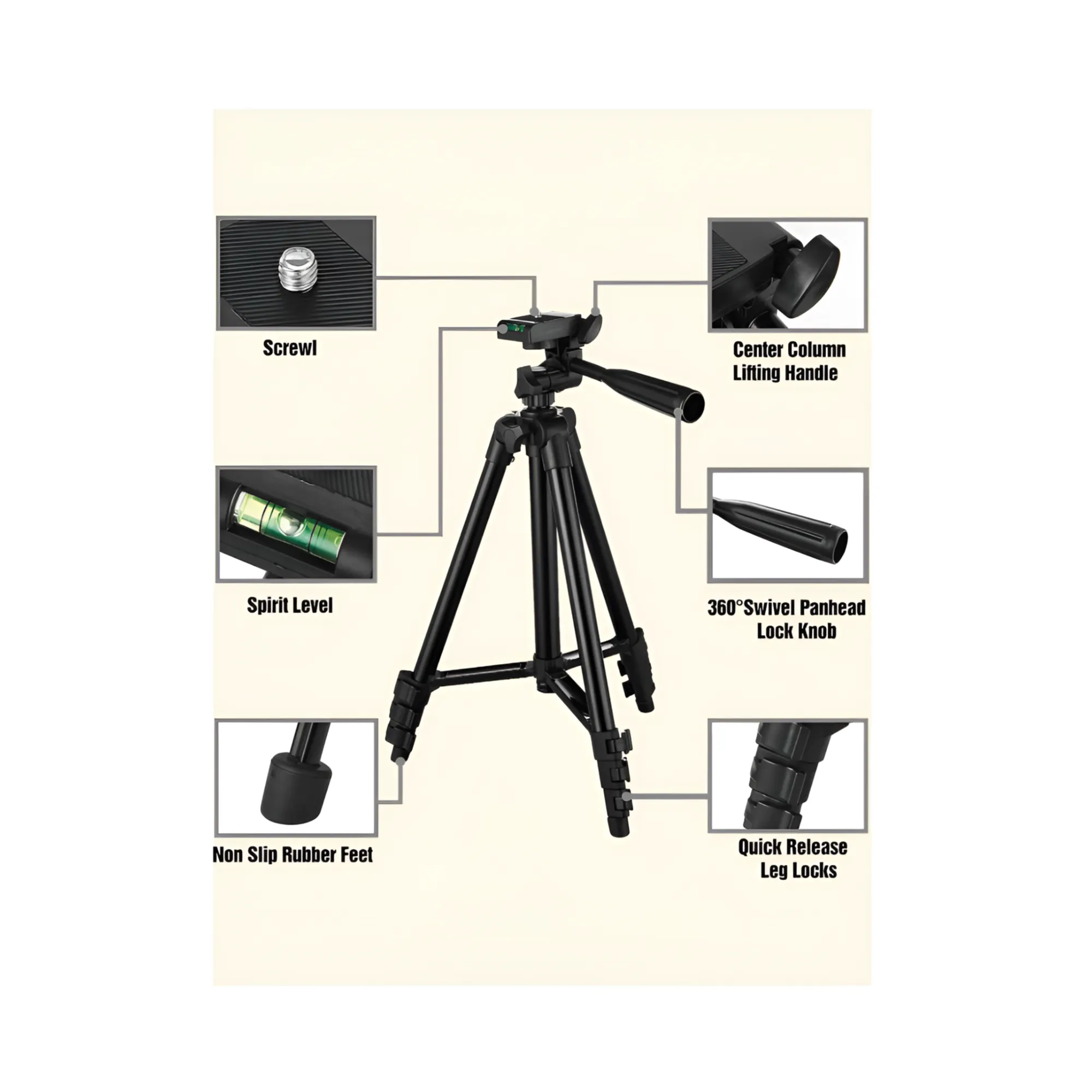 1.2M Adjustable Tripod with Phone Holder and Carry Case for Travel AB-ZJ66