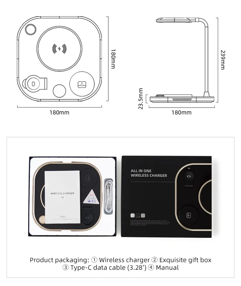 15W LED Wireless Desk Charger (Light / No Light)