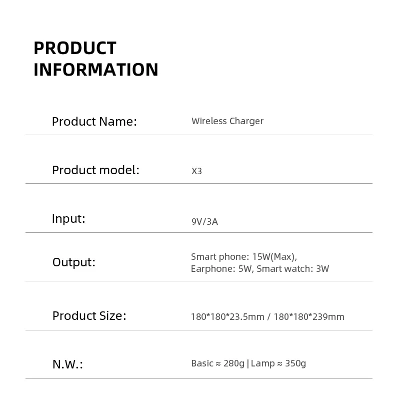 15W LED Wireless Desk Charger (Light / No Light)