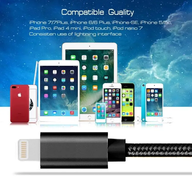 2m Durable 3A Braided 8 Pin to USB Charge & Data Sync Cable