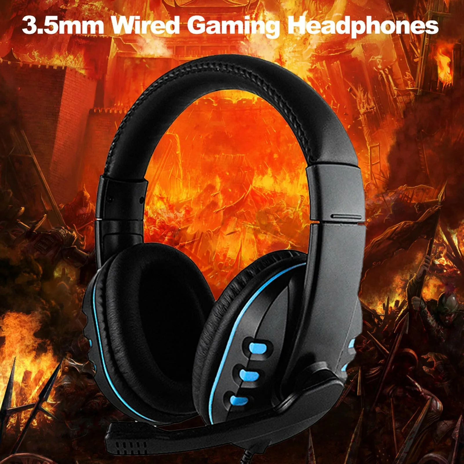 3.5mm Wired Gaming Headphones Over Ear Game Headset Noise Canceling Earphone with Microphone Volume Control for PC Laptop Smart Phone