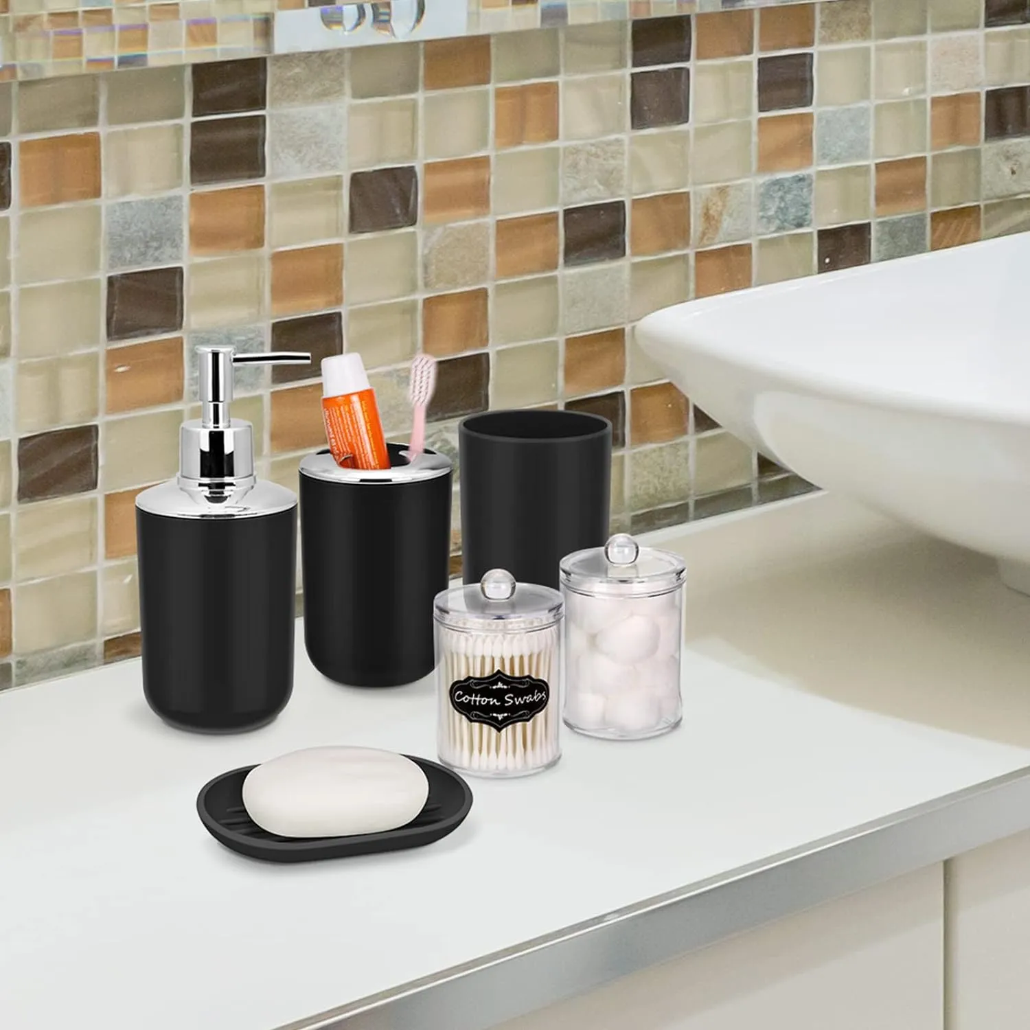 4 PCs Bath Accessories Set-1684Plain Black