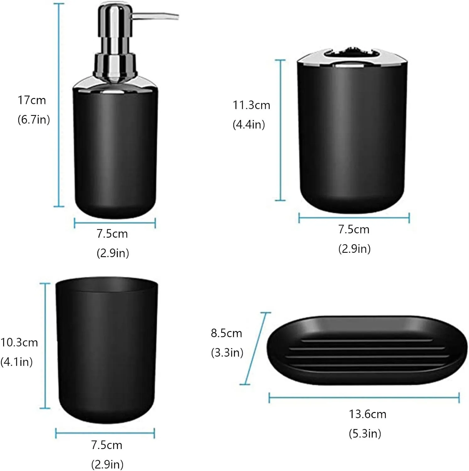 4 PCs Bath Accessories Set-1684Plain Black