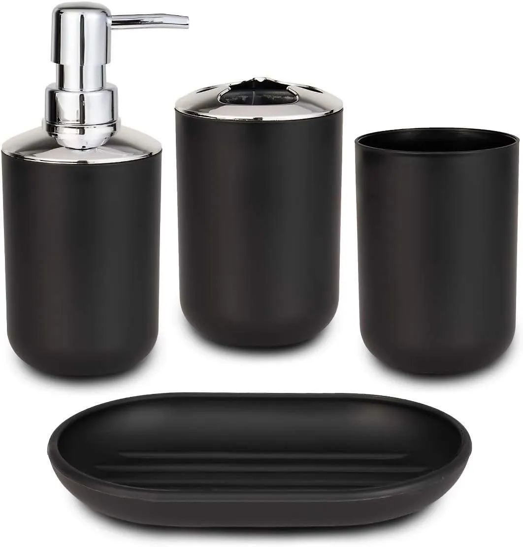 4 PCs Bath Accessories Set-1684Plain Black