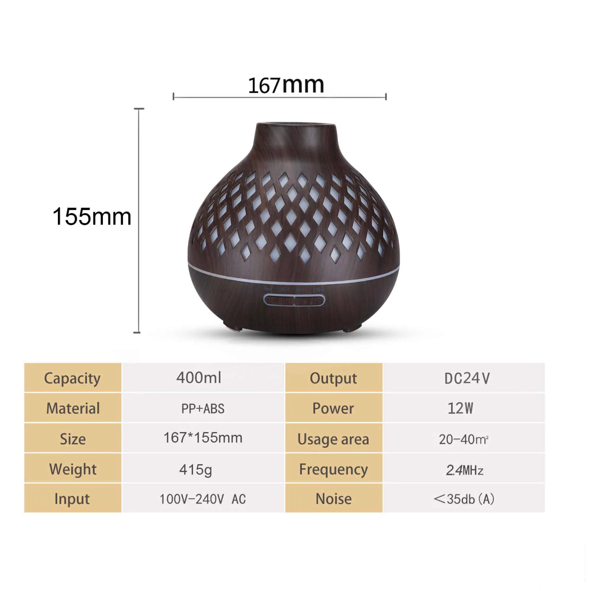 400ml Ultrasonic Aroma Diffuser, LED Lights & Remote