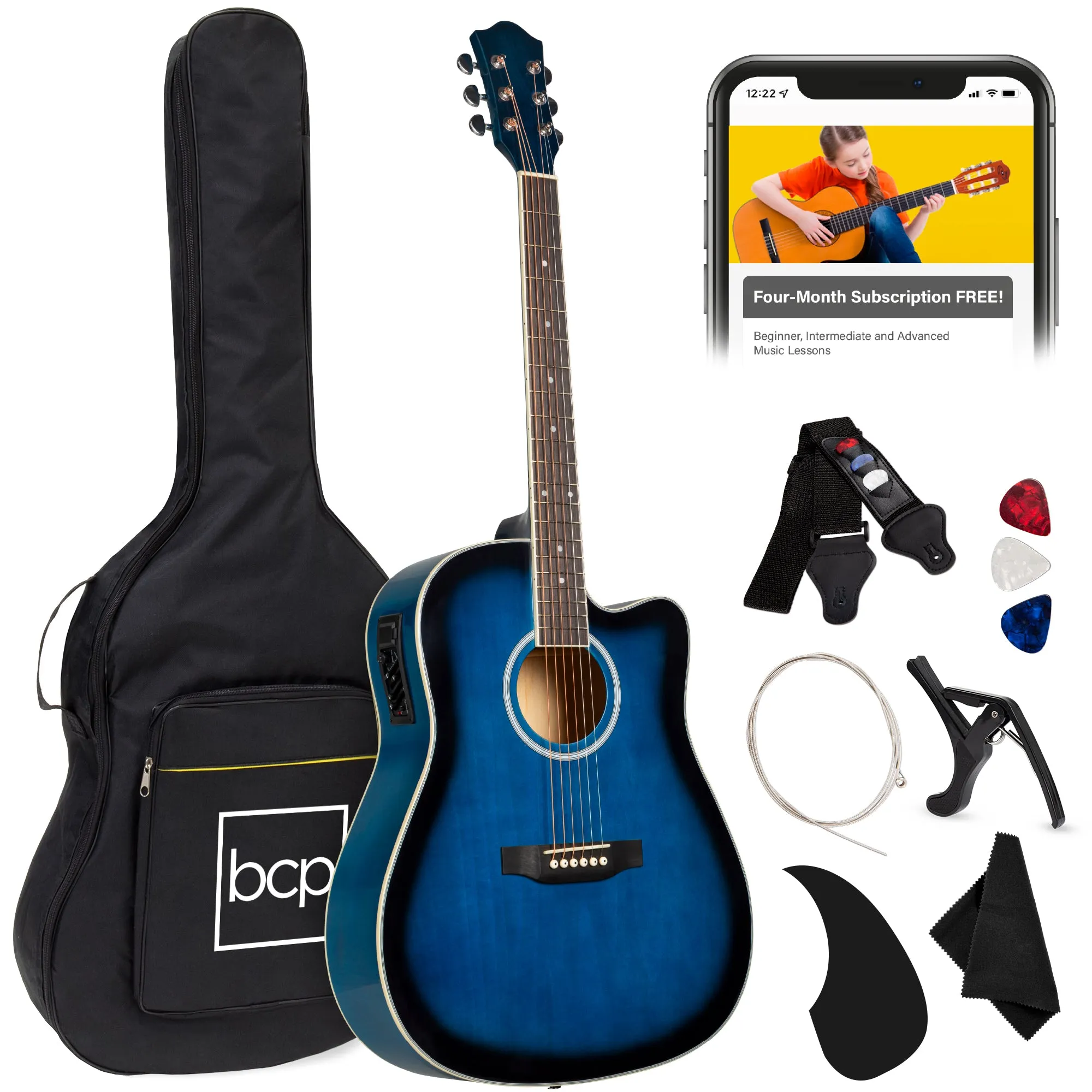 41in Beginner Acoustic Electric Cutaway Guitar Set w/ Case, Strap