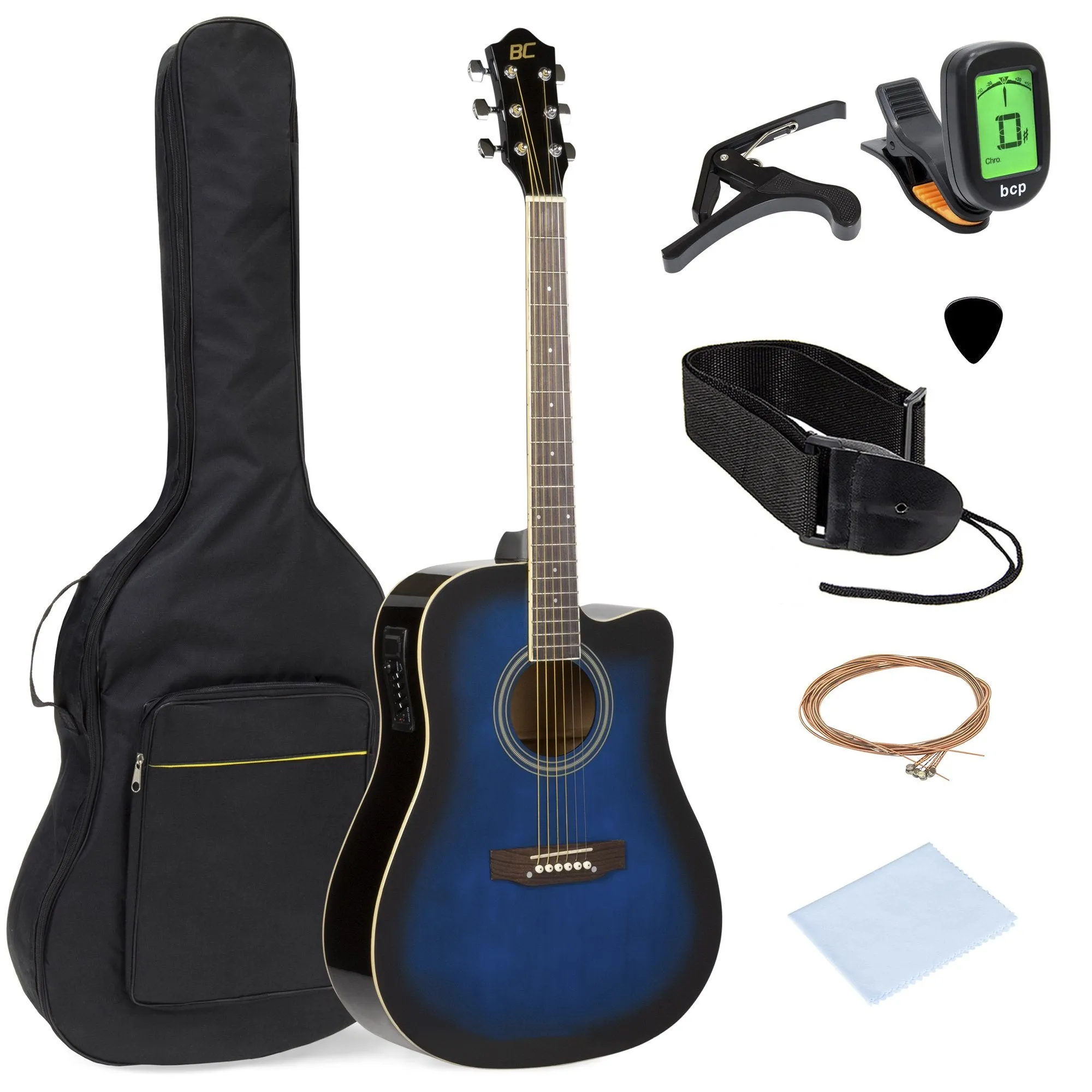 41in Full Size Acoustic Electric Cutaway Guitar Set w/ Capo, E-Tuner, Bag