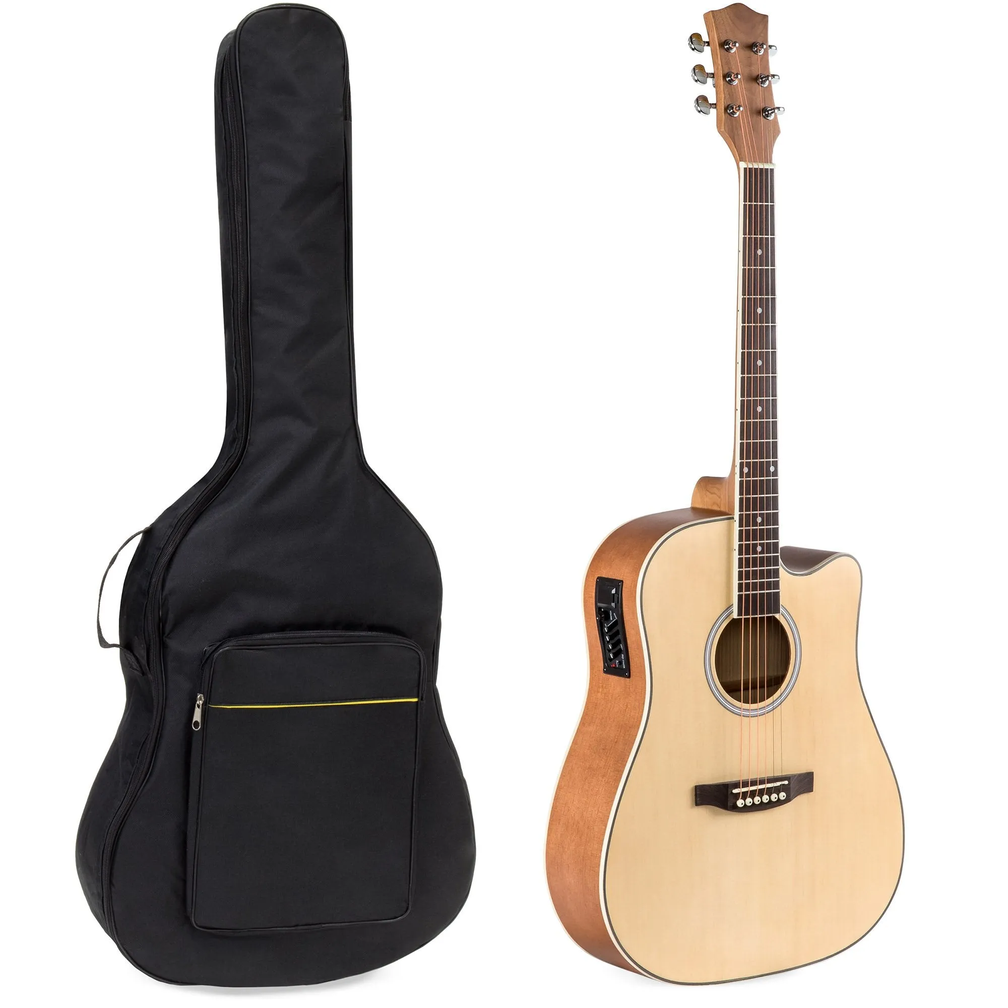 41in Full Size Acoustic Electric Cutaway Guitar Set w/ Capo, E-Tuner, Bag