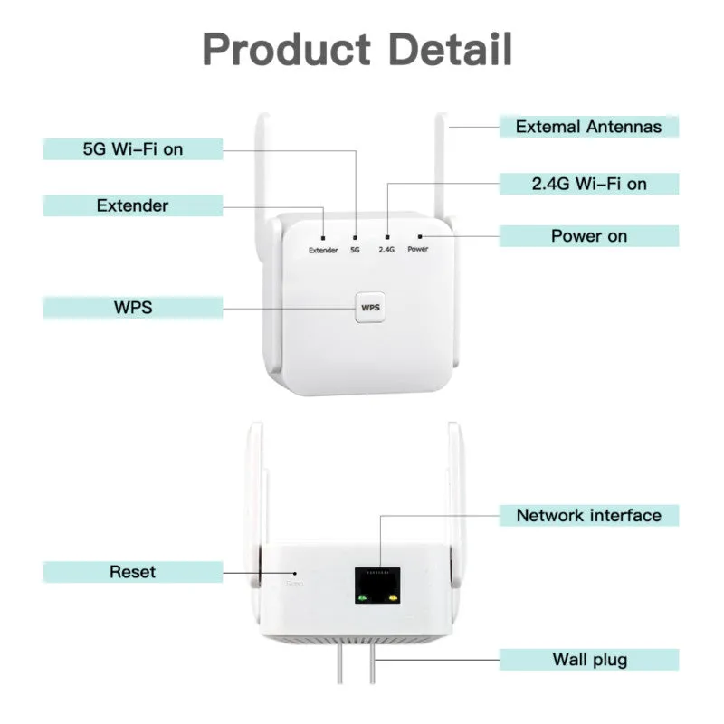 5ghz Wifi Repeater Wireless Wi-fi Booster 1200mbps Wifi Amplifier