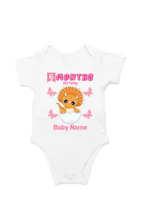 6 Month Celebration : Dino Rompers Printed With Your Baby Girl Name For Their Monthly Milestone