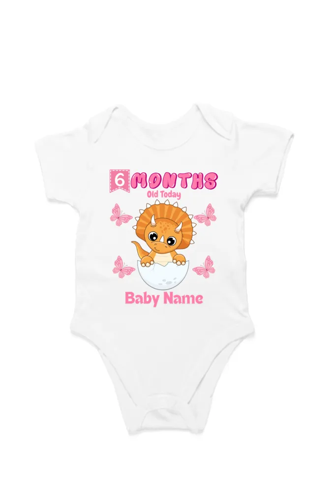 6 Month Celebration : Dino Rompers Printed With Your Baby Girl Name For Their Monthly Milestone