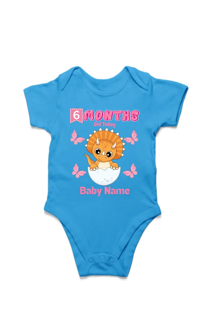 6 Month Celebration : Dino Rompers Printed With Your Baby Girl Name For Their Monthly Milestone