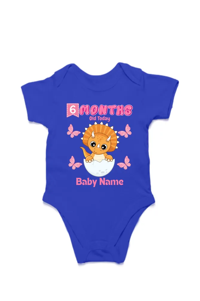 6 Month Celebration : Dino Rompers Printed With Your Baby Girl Name For Their Monthly Milestone