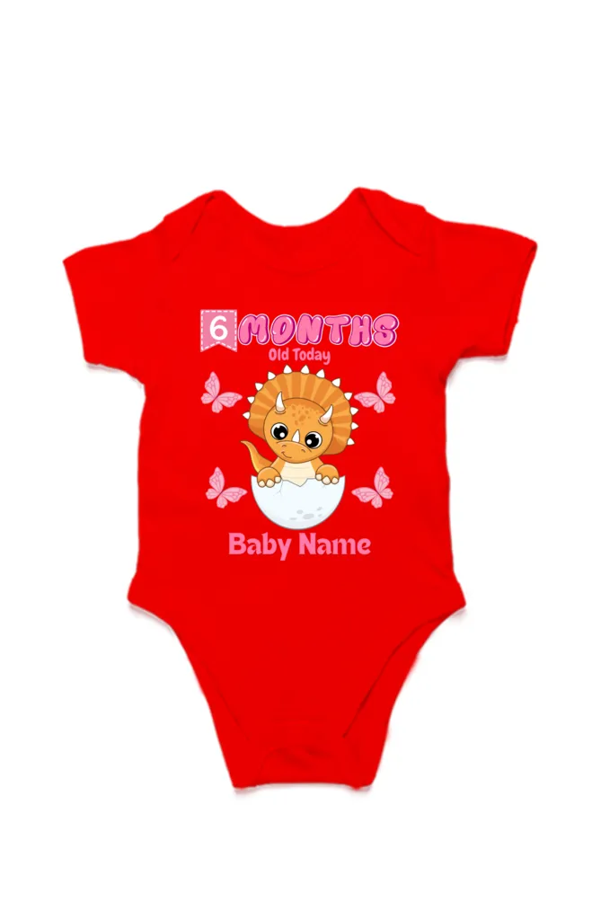 6 Month Celebration : Dino Rompers Printed With Your Baby Girl Name For Their Monthly Milestone