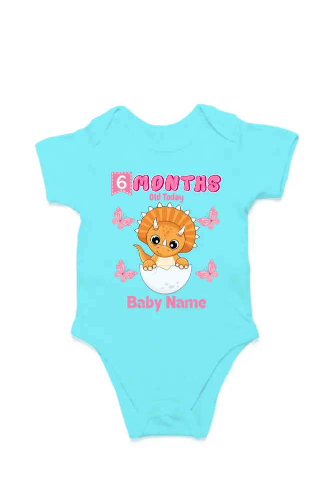 6 Month Celebration : Dino Rompers Printed With Your Baby Girl Name For Their Monthly Milestone