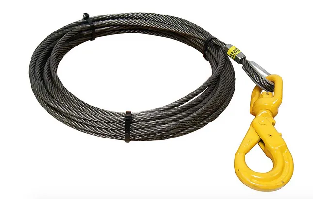 7/16" Steel Core Winch Cable with Swivel Self Locking Hook