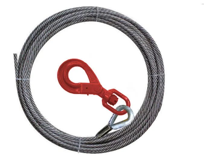 7/16" Steel Core Winch Cable with Swivel Self Locking Hook