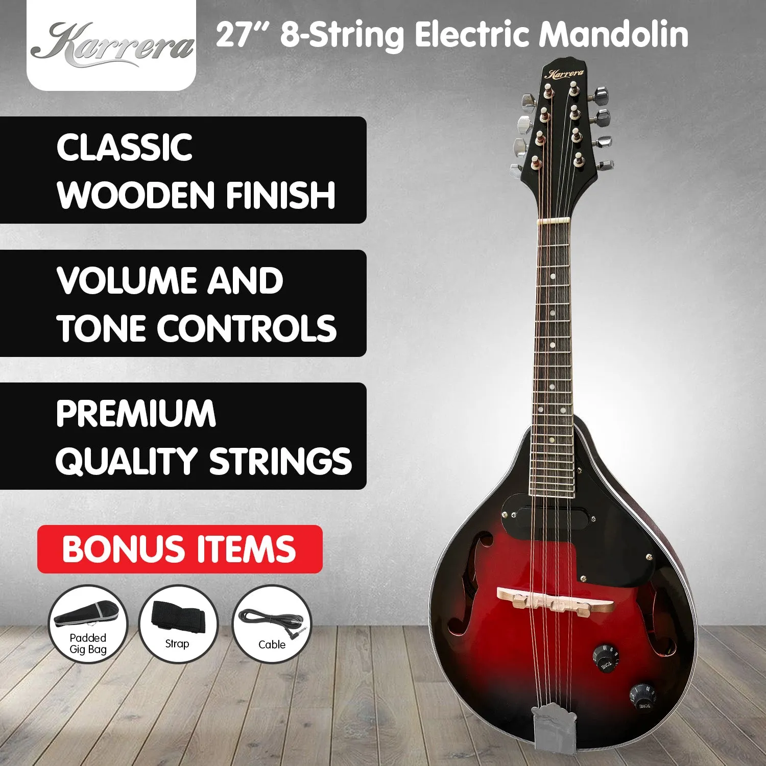 8-String Electric Mandolin, High-Gloss Finish, with Accessories