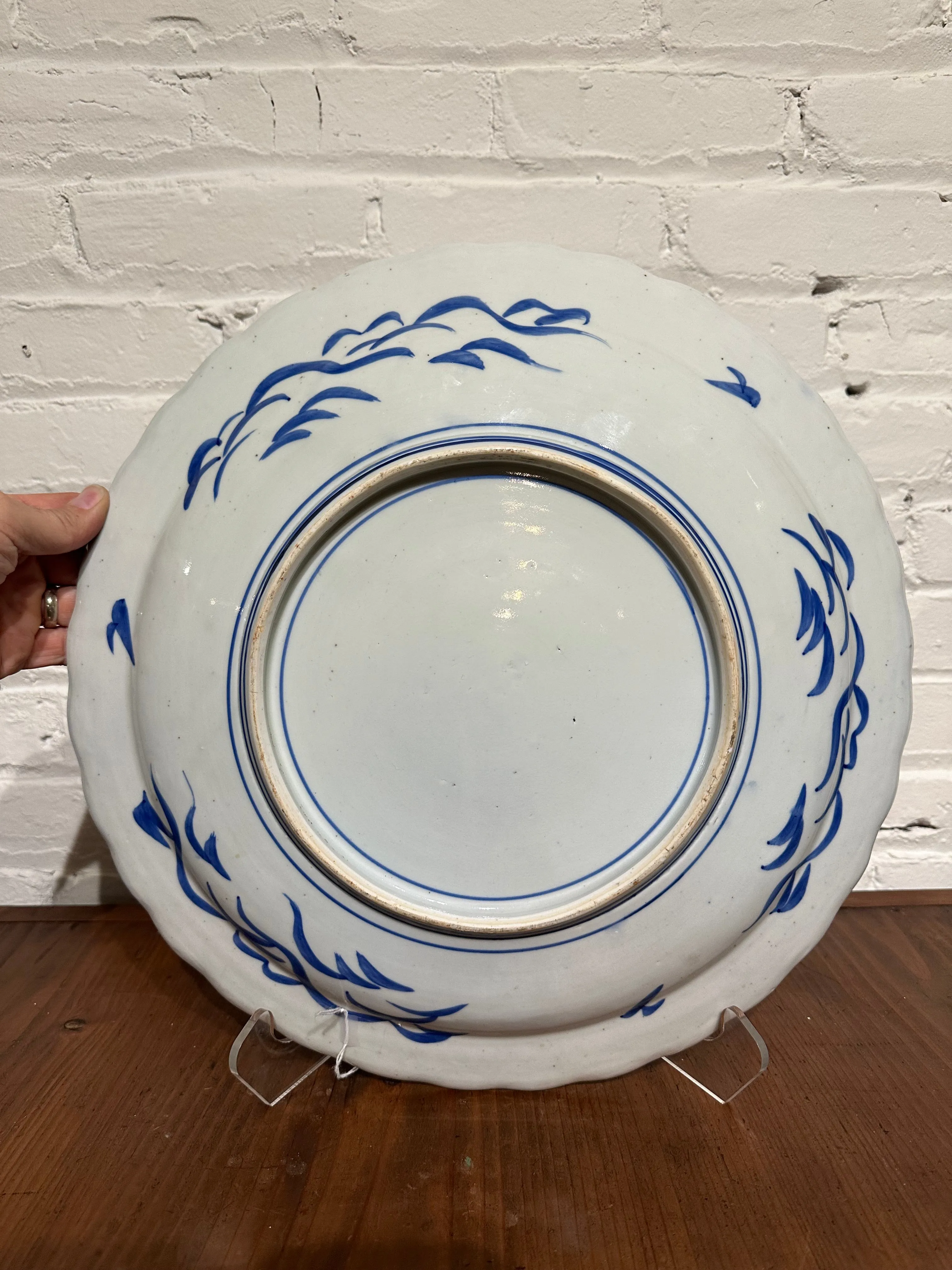 Antique Japanese Late Edo c1850 Ceramic Blue & White Charger 16” Plate