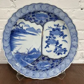 Antique Japanese Late Edo c1850 Ceramic Blue & White Charger 16” Plate