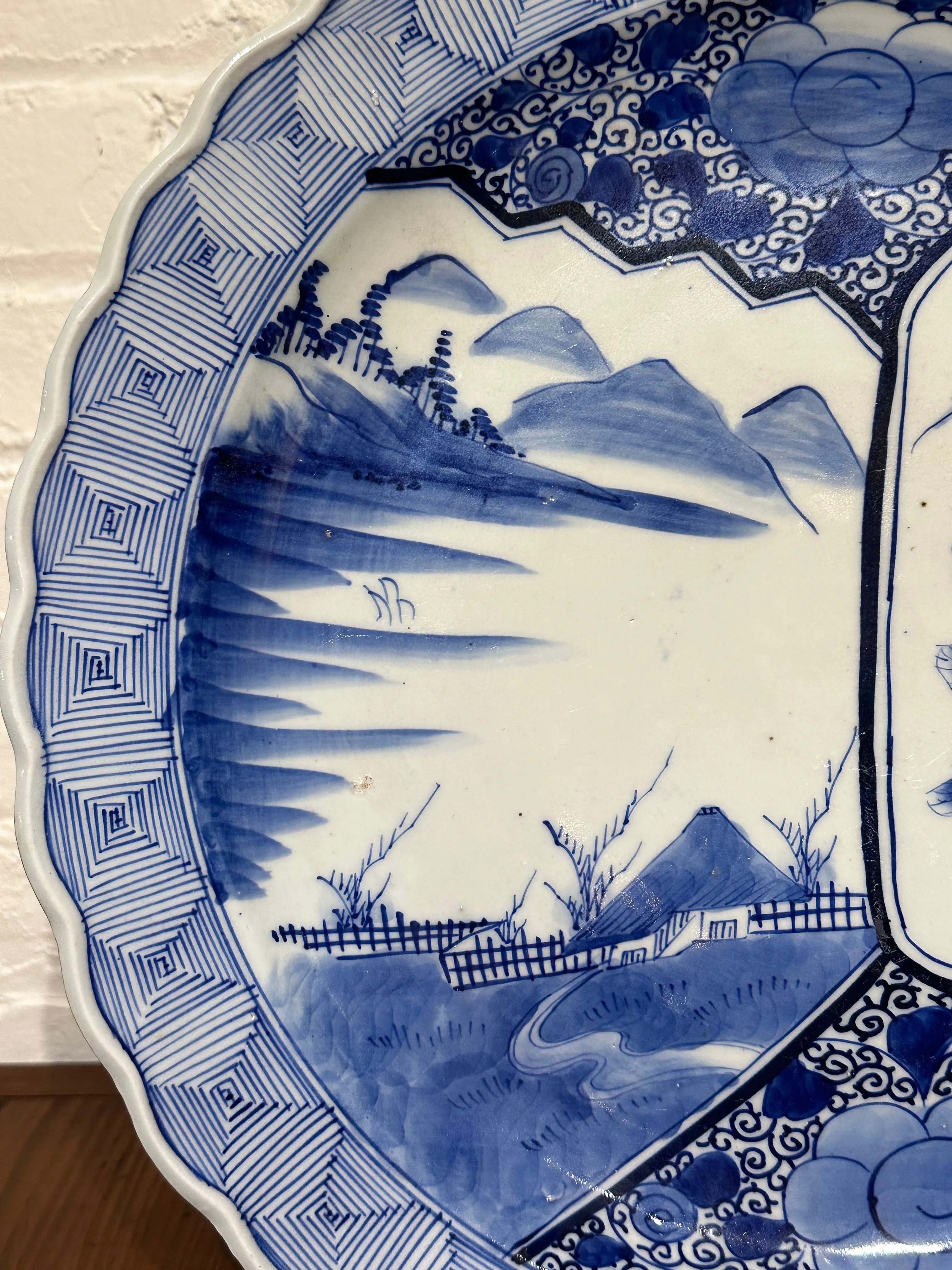 Antique Japanese Late Edo c1850 Ceramic Blue & White Charger 16” Plate