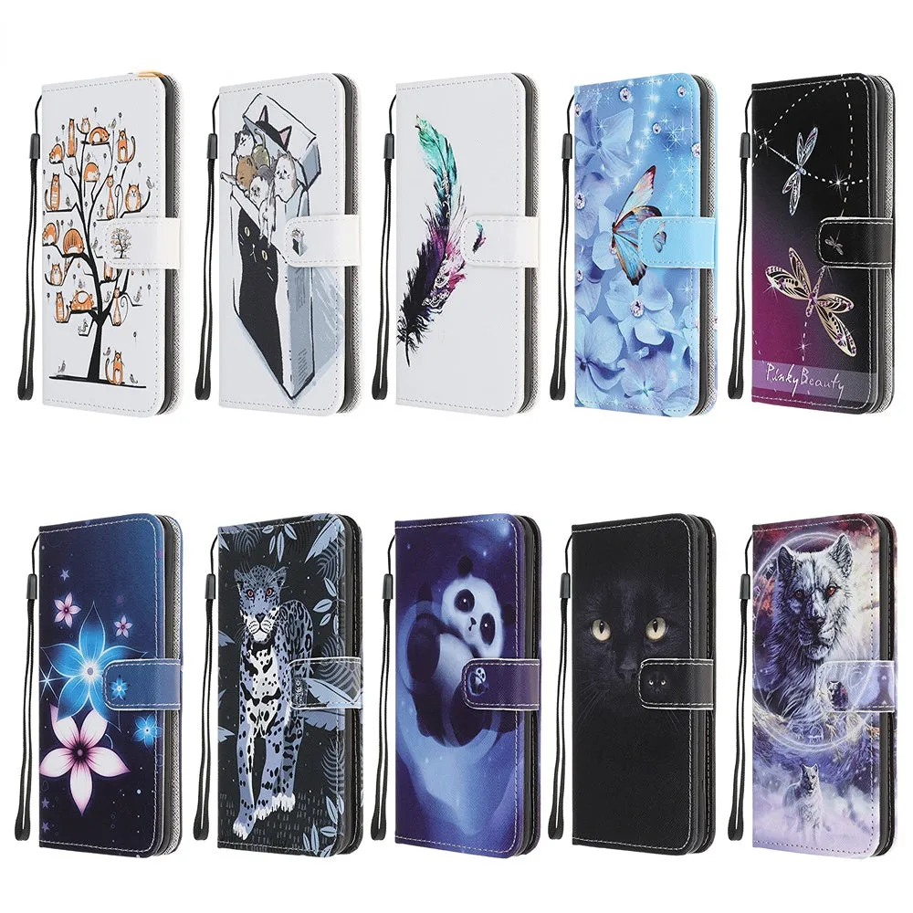 Anymob iPhone Case White Feather Leather Flip Wallet Cartoon Stand Phone Cases Cover