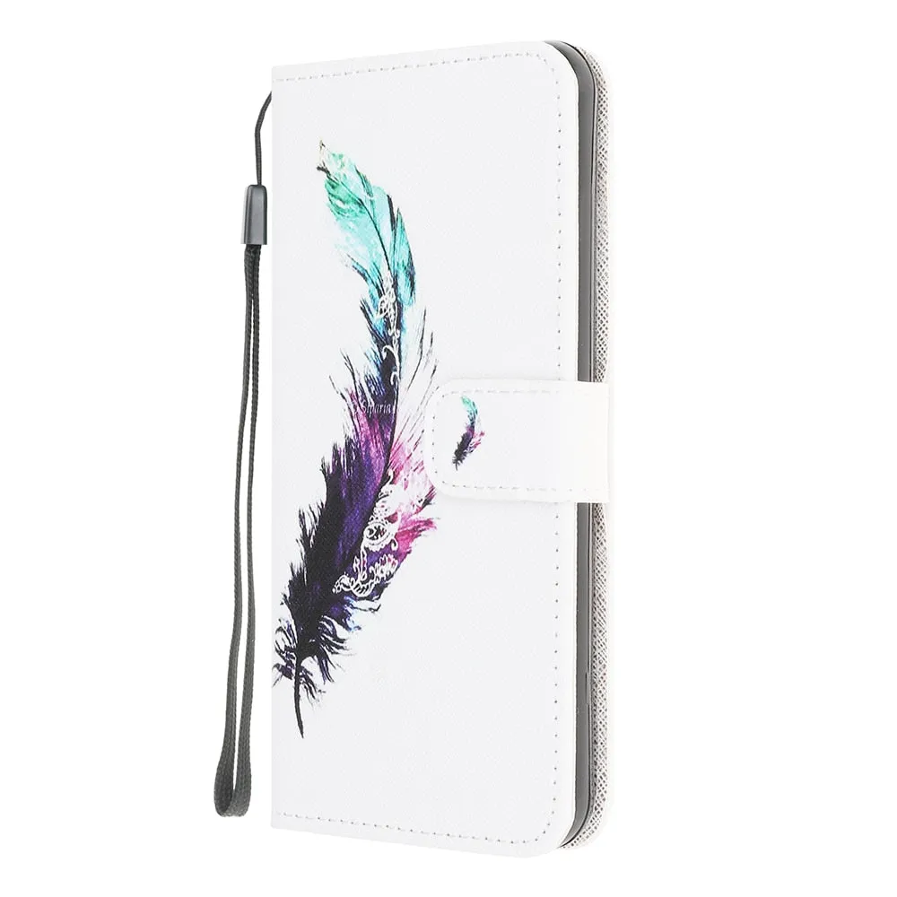 Anymob iPhone Case White Feather Leather Flip Wallet Cartoon Stand Phone Cases Cover