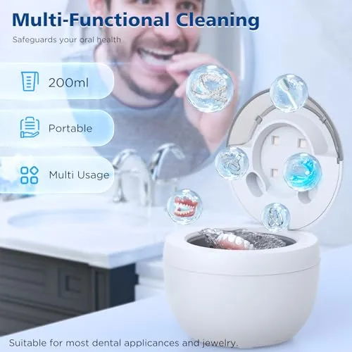 Aotuda 45kHz Ultrasonic Retainer Cleaner Machine, 200ML Denture Cleaner, 4 Modes with Digital Timer Mouth Guard Cleaner for Aligner, Night guard, Braces, Toothbrush, Jewelry and More (White)