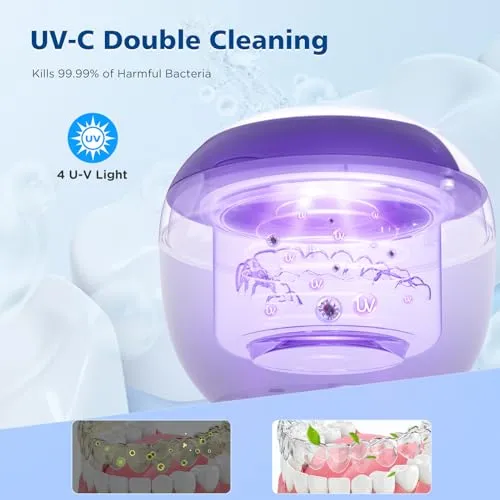 Aotuda 45kHz Ultrasonic Retainer Cleaner Machine, 200ML Denture Cleaner, 4 Modes with Digital Timer Mouth Guard Cleaner for Aligner, Night guard, Braces, Toothbrush, Jewelry and More (White)