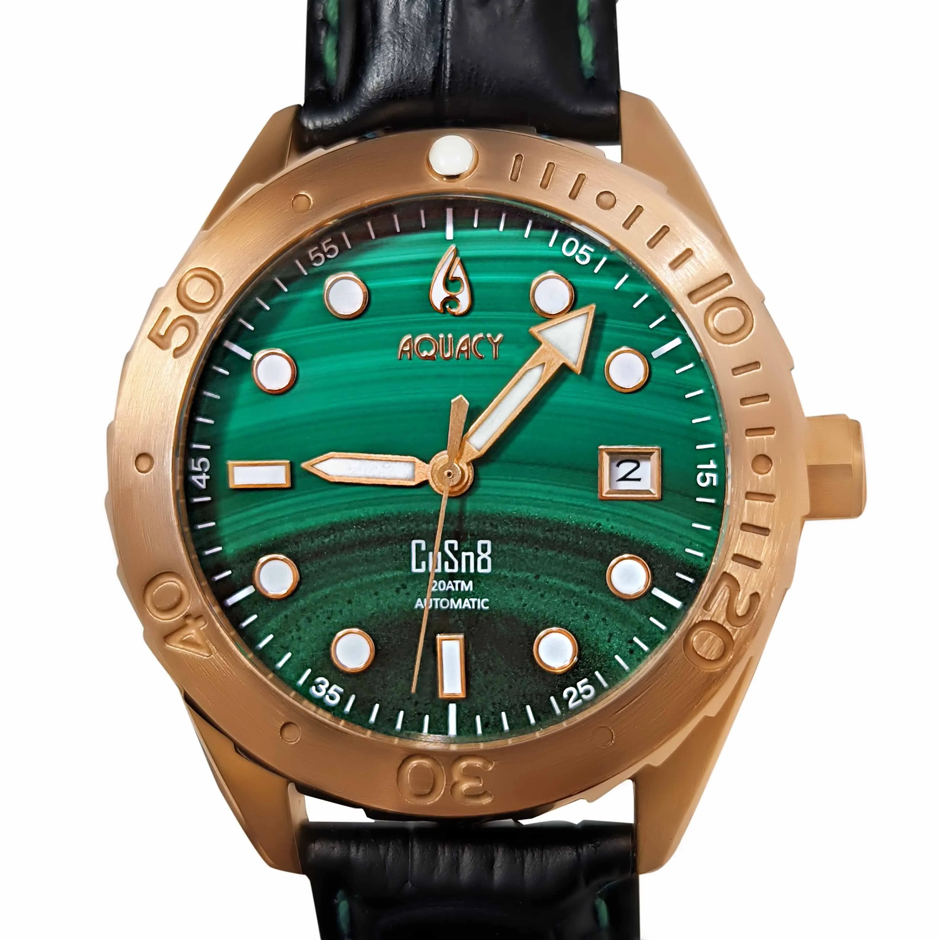 Aquacy Bronze CuSn8 Men's Malachite Watch Automatic with Leather  200M