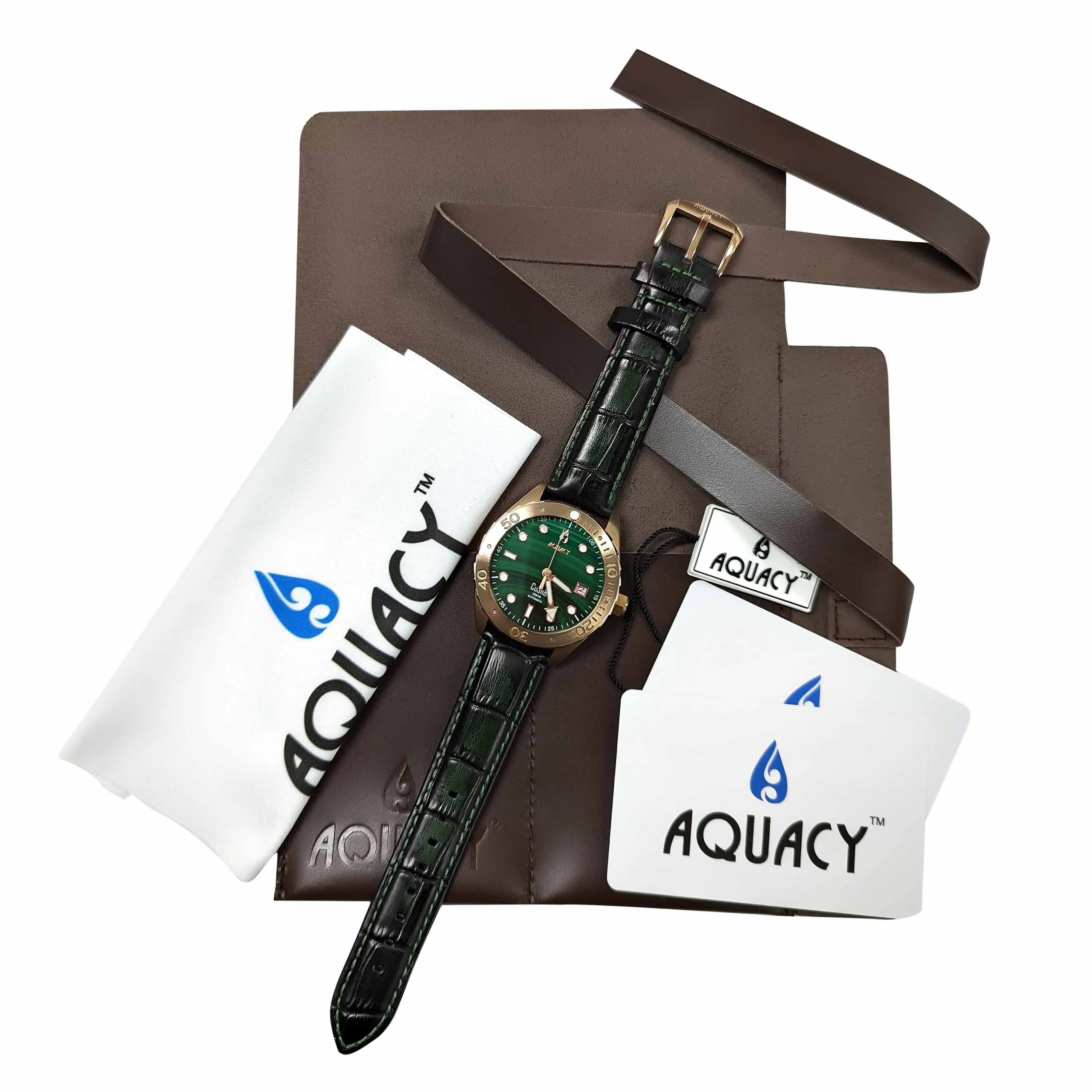 Aquacy Bronze CuSn8 Men's Malachite Watch Automatic with Leather  200M