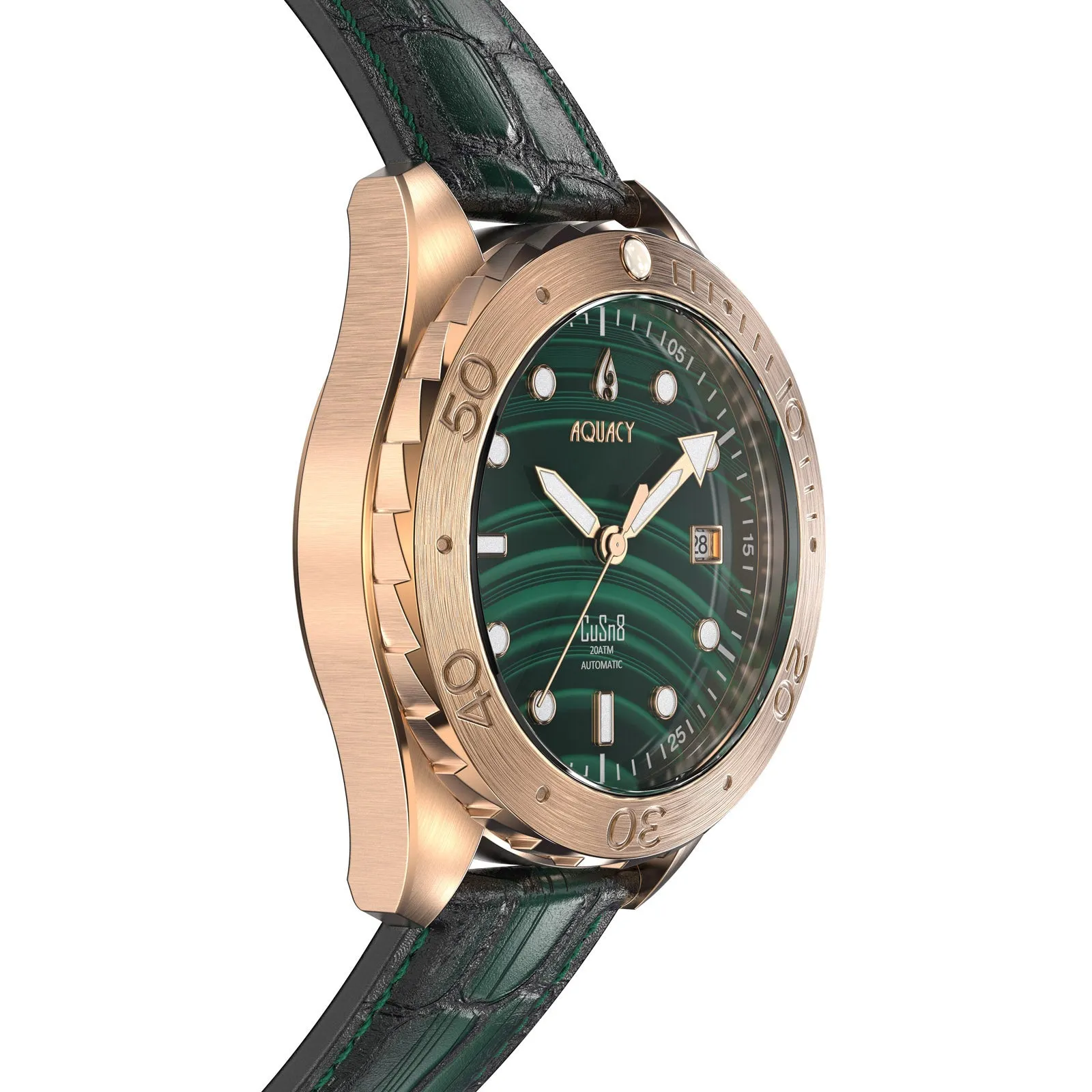 Aquacy Bronze CuSn8 Men's Malachite Watch Automatic with Leather  200M