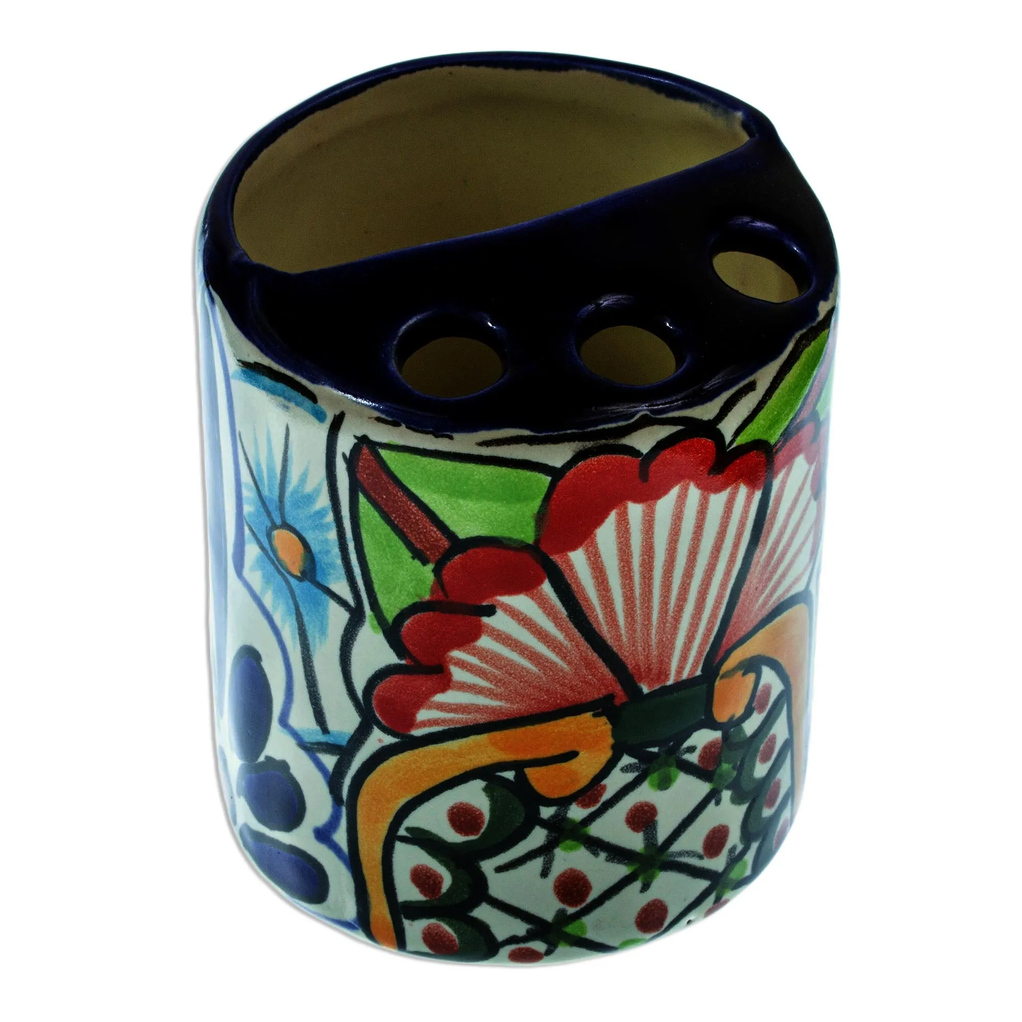 Artisan Crafted Talavera-Style Toothbrush Holder - Talavera Bouquet | NOVICA