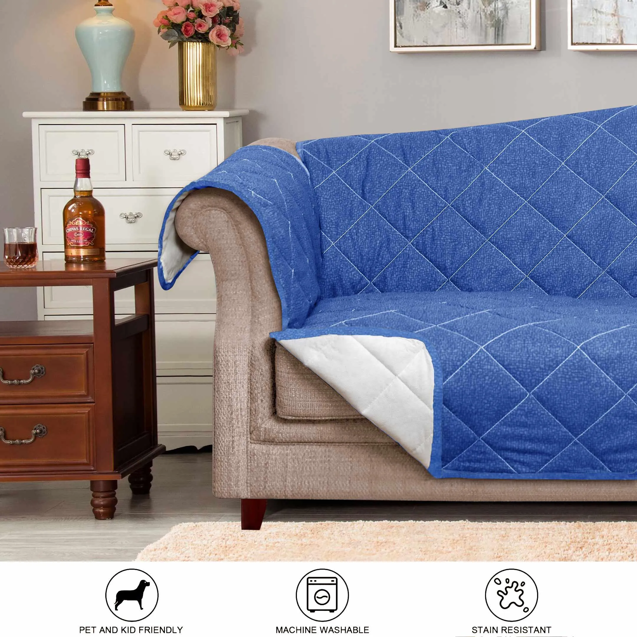 Bed Rock Light Blue Quilted Sofa Cover Set