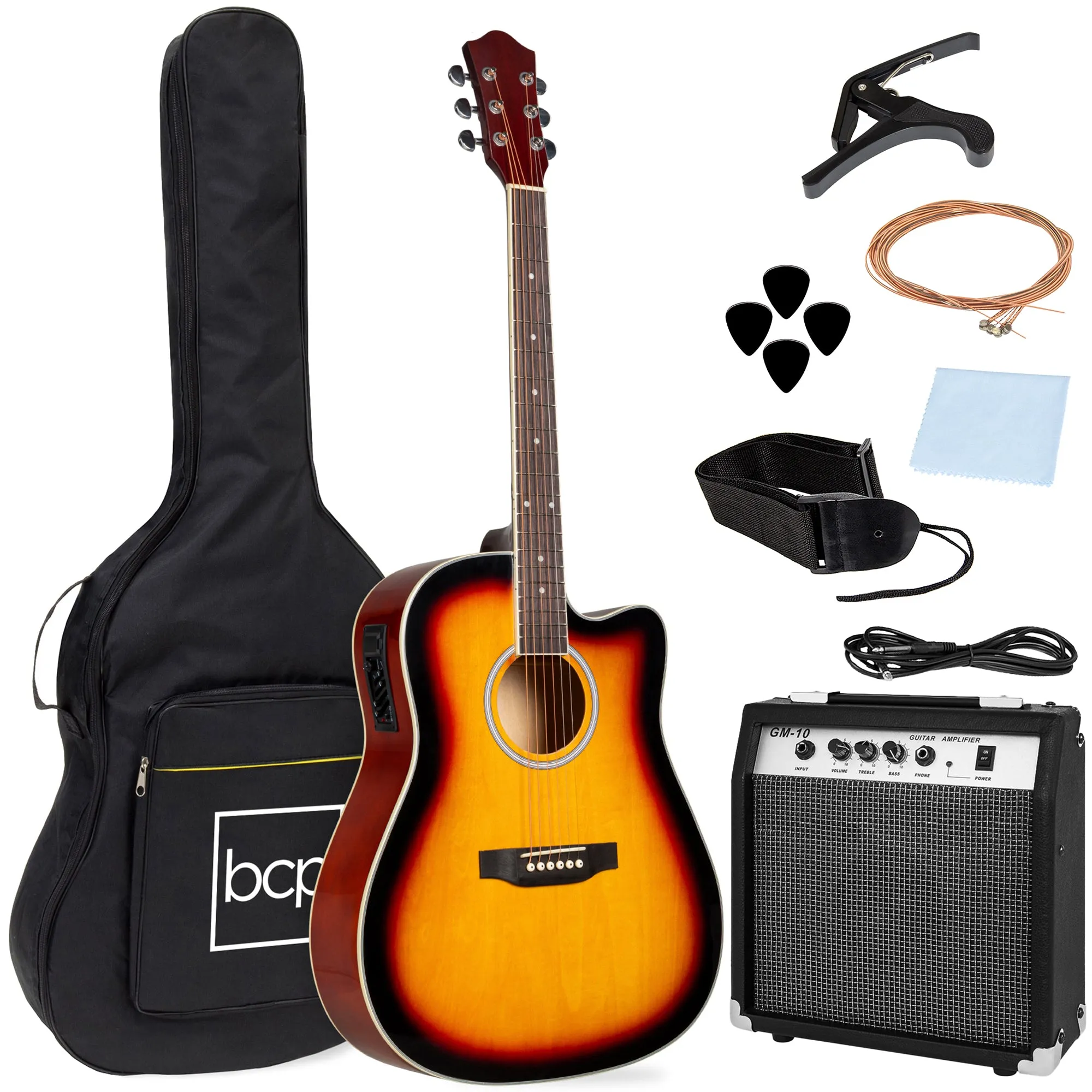 Beginner Acoustic Electric Cutaway Guitar Set w/ Case, Strap - 41in