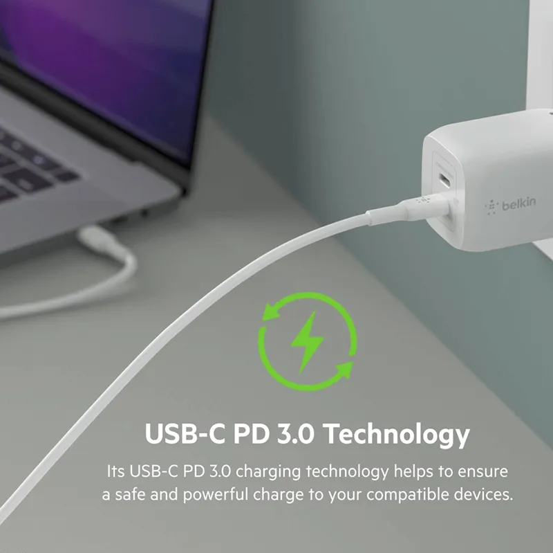 Belkin WCH013 BoostCharge Pro Dual USB-C GaN Wall Charger with PPS 65W