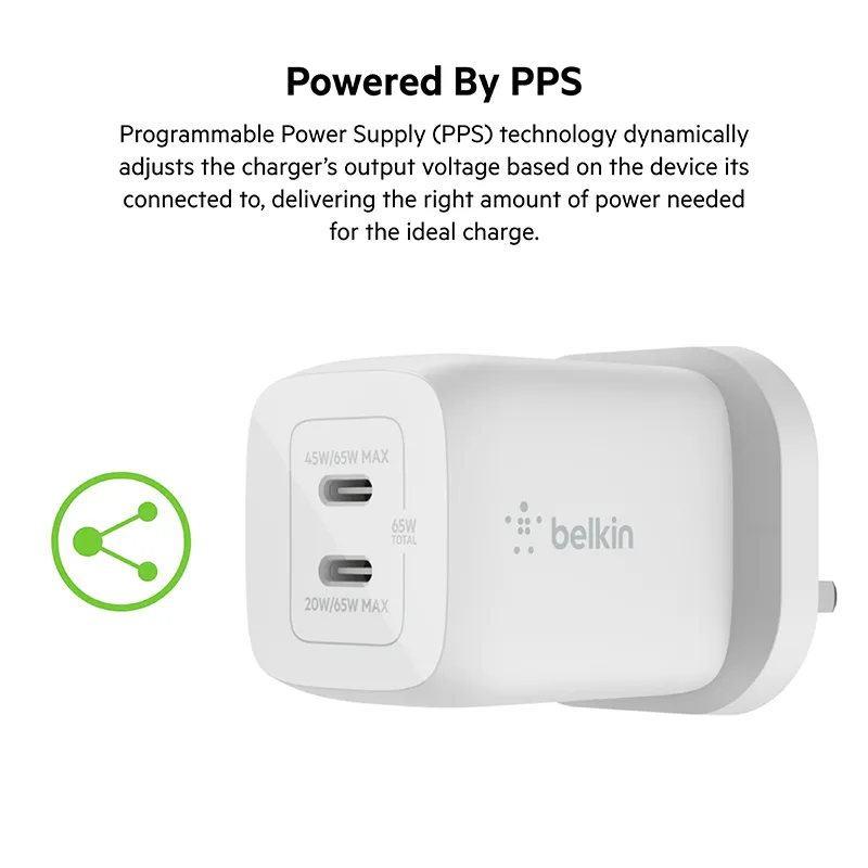 Belkin WCH013 BoostCharge Pro Dual USB-C GaN Wall Charger with PPS 65W